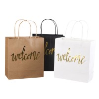 China Manufactures White Luxury Carrier Gift Custom Gold Stamp Foil Logo Printed bolsas de papel kraft With Handle