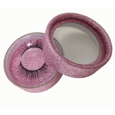 Custom Handmade Glitter Cardboard Pink Round Eyelashes Box for 3d mink eyelash