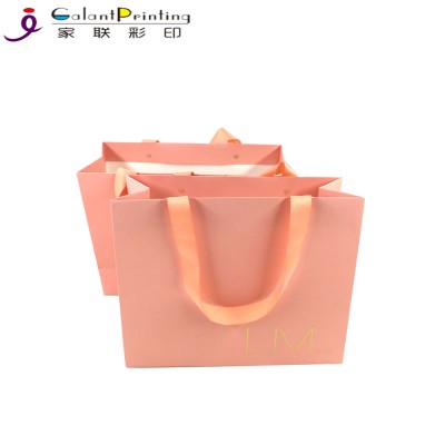 China Wholesale Custom Rose Gold Logo Recycled Shopping Bag Kraft Paper Bags with Ribbon Handle