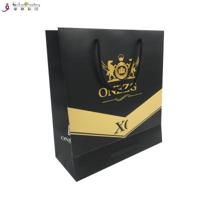 Factory Directly Gold Foil Logo Christmas Bottle Gift Packaging Black Paper Wine Bag Wine Gift Bags