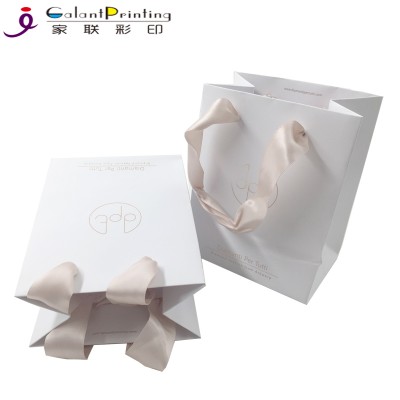 Custom Your LOGO Print Paper Jewelry Packaging Bag White Luxury Brand Paper Bag with Ribbon Handle